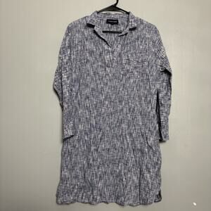 French Curve Womens Shirt Dress Medium Gray 100% Linen Lagenlook Roll Tab Beachy